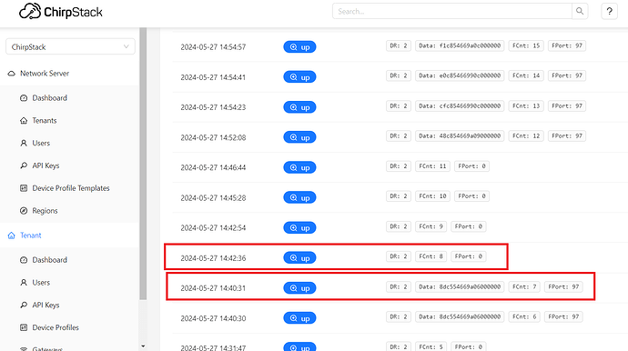 Chirpstack Dashboard-Events